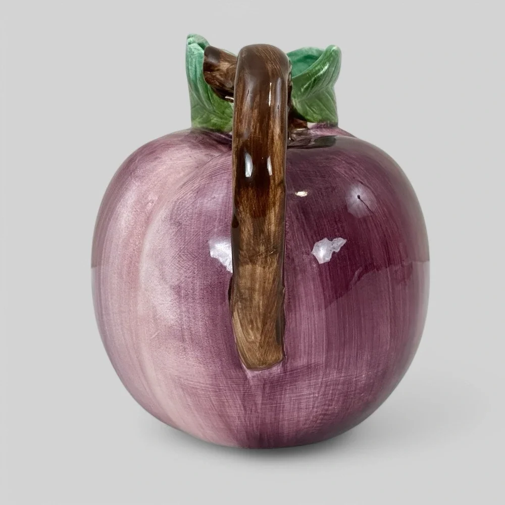 Pottery Barn JAPAN Figural PLUM‎ Juice Pitcher w Label 6.5 inches Tall Purple